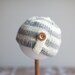 Four Hats in One - Pale Gray and Off White Stripe With Flower and Button