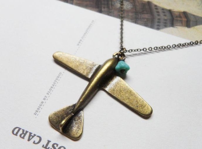 Fly.vintage airplane pendant necklace