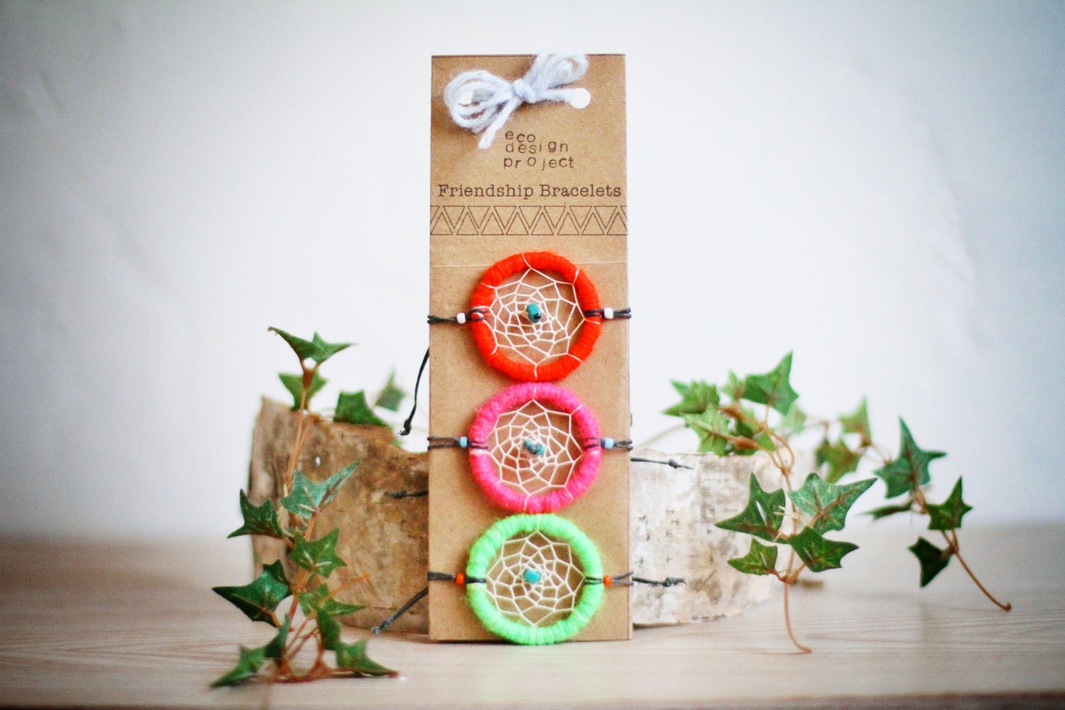 FREE SHIPPING Eco-friendly Native American inspired 3 neon color dreamcatcher friendship bracelets