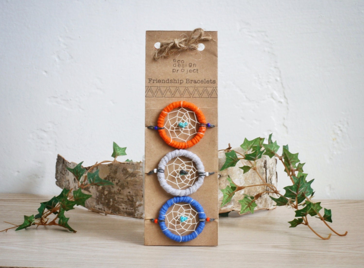 FREE SHIPPING,Eco-friendly Native American inspired dreamcatcher friendship bracelets-Blue,orange,gray,