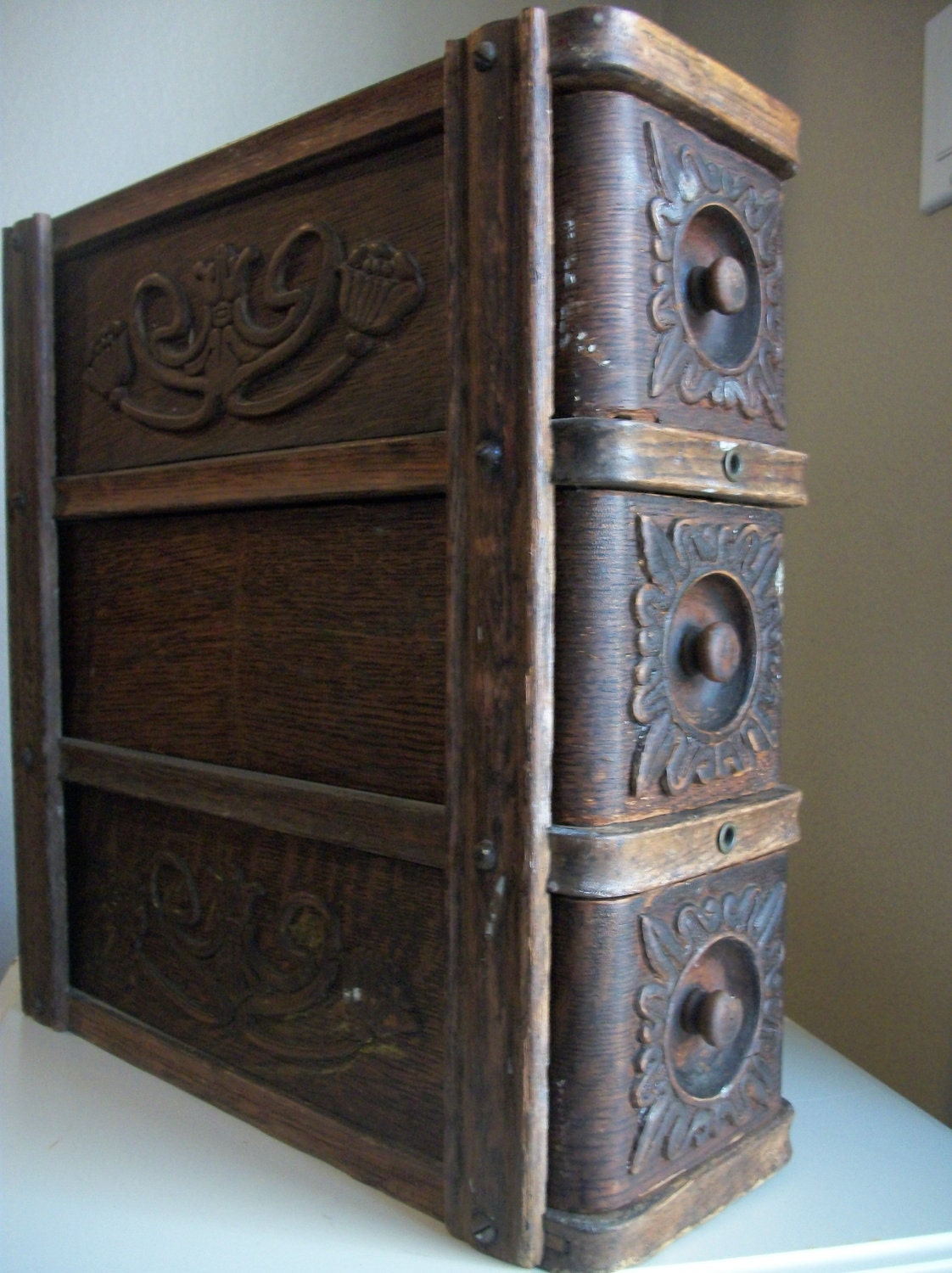 RESERVED for Melissa - Vintage Antique Ornate Singer Sewing Machine 3 Wooden Drawers Retro Organization