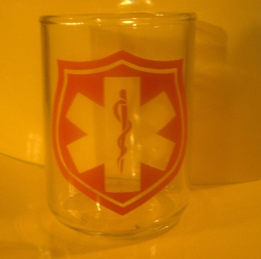 EMS emergency nursing medical EMT Paramedic logo glass tea light holder shot glass