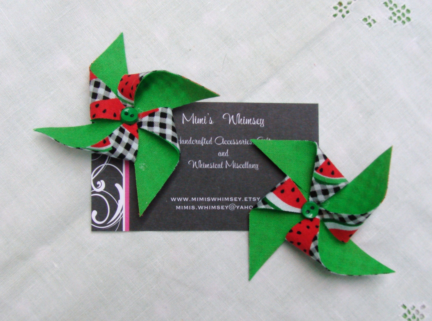 Set of 2 Playful Pinwheel Barrettes--your choice of fabric