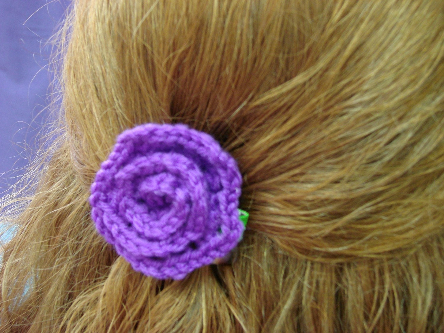 Purple hand crocheted rose hairclip