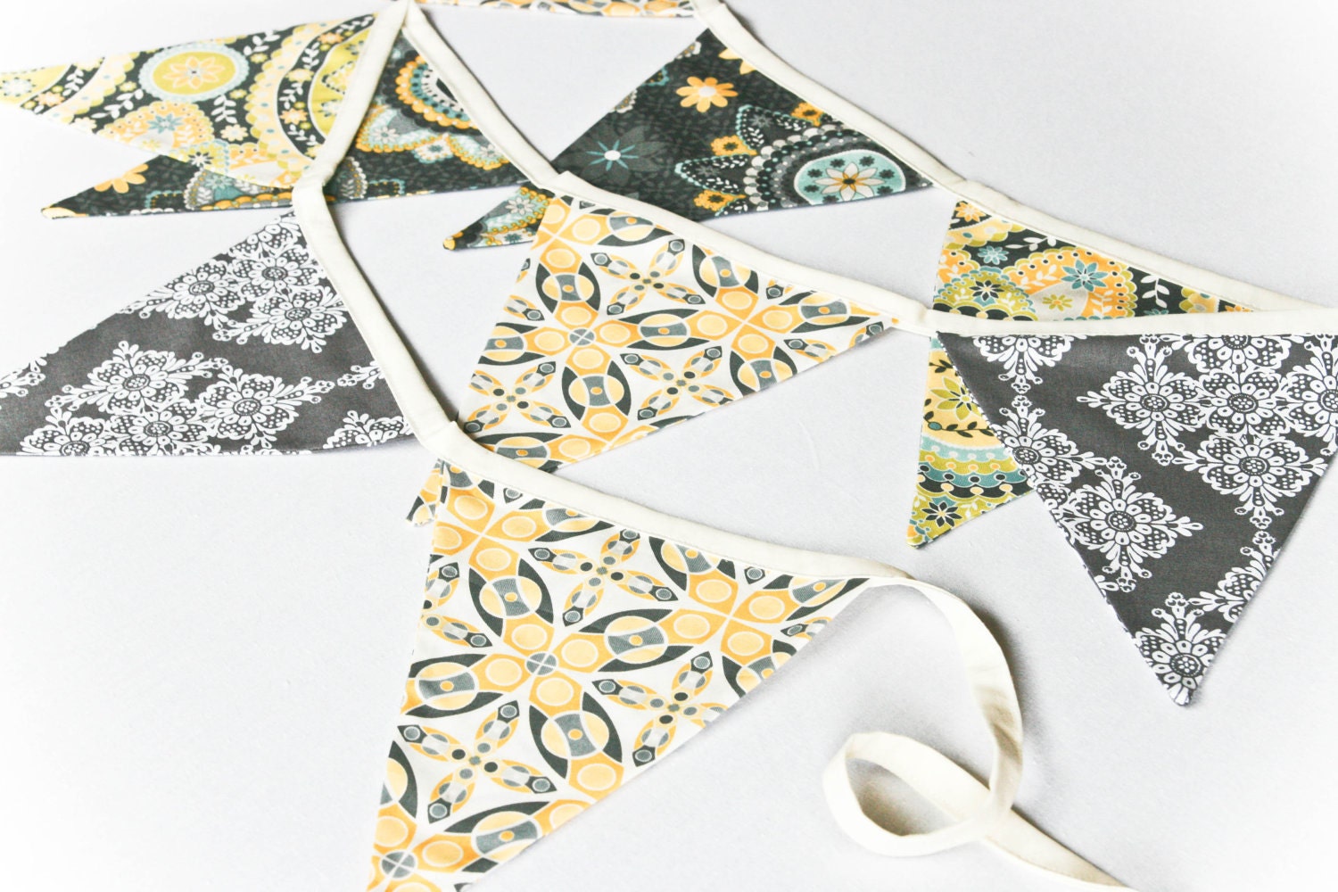 Banner Yellow Grey, Wedding Garland, Birthday Party, Bridal or Baby Shower Decoration, Photo Prop Il_570xn