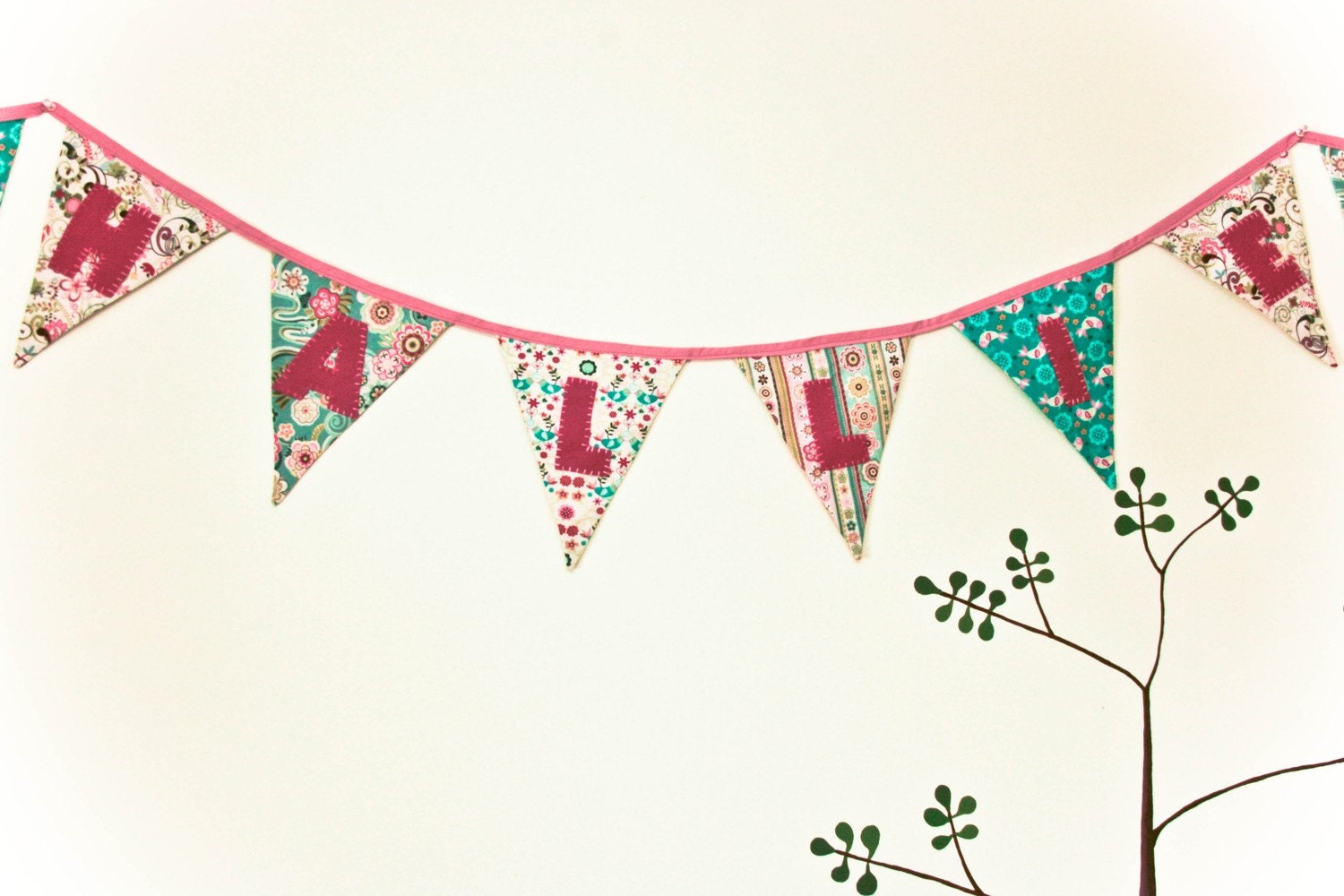 Custom  Birthday  Banner, Fabric Party Flags with Handsewn Letters, Nursery Decoration, Photo Props