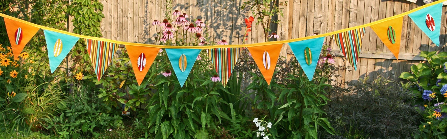 Surf Party Flags, Summer Banner, Turquoise Orange Beach House Garland, Custom Bunting