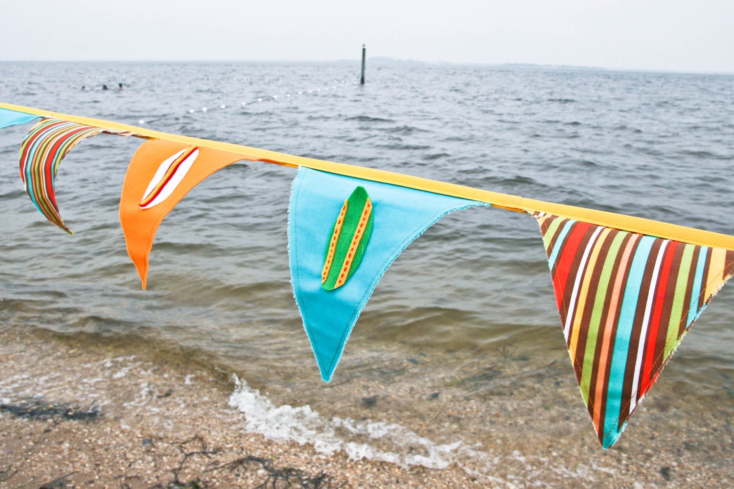 Surf Party Flags, Summer Banner, Turquoise Orange Beach House Garland, Custom Bunting