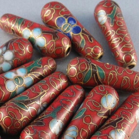 15 vintage chinese cloisonne enamel beads china by PartsForYou
