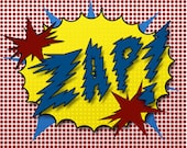Boy Pop Art Prints- Crash, Biff, Zap- in the comic strip style of vintage Batman or super heroes 11x14 PBK