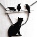 Lucky Black Cat and Birds Pet Lover Gift for her Woman Jewelry Silhouette Mother's Day