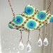 Rain Drops Emerald Green and Teal Blue Gift for Gardener Garden Showers Necklace Cloud and Crystal Raindrops Flower