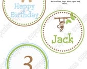 DIY Safari Birthday Collection PRINTABLE Party thank you gift tags 4in Circles lion monkey