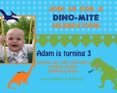 DIY Dinosaur Photo  Birthday Party  PRINTABLE Invitation 5x7 4x6 blue green  orange