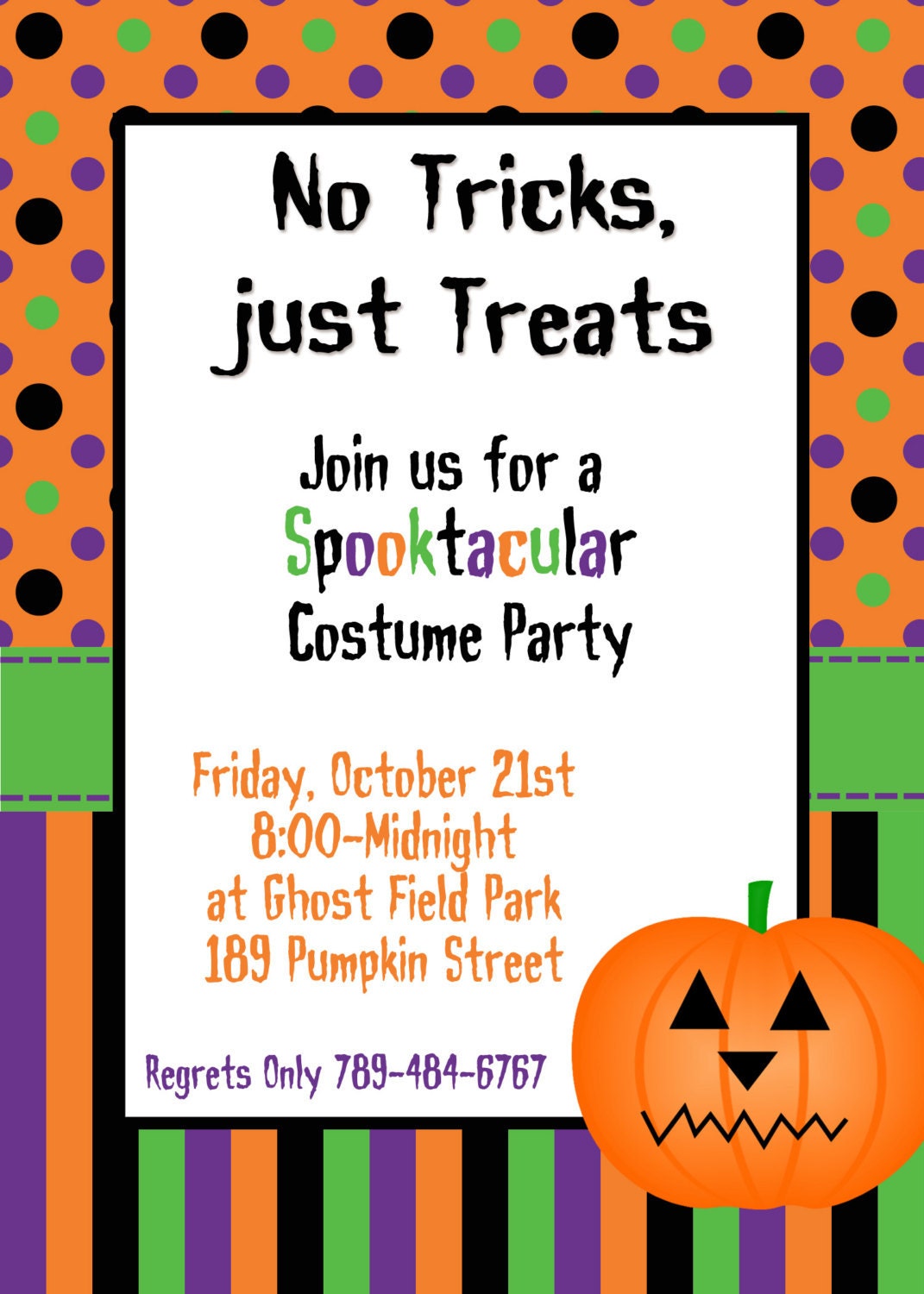 DIY Halloween Pumpkin Fun Party PRINTABLE Invitation 5x7 Orange black purple green Need them PRINTED just ask.. Il_570xn