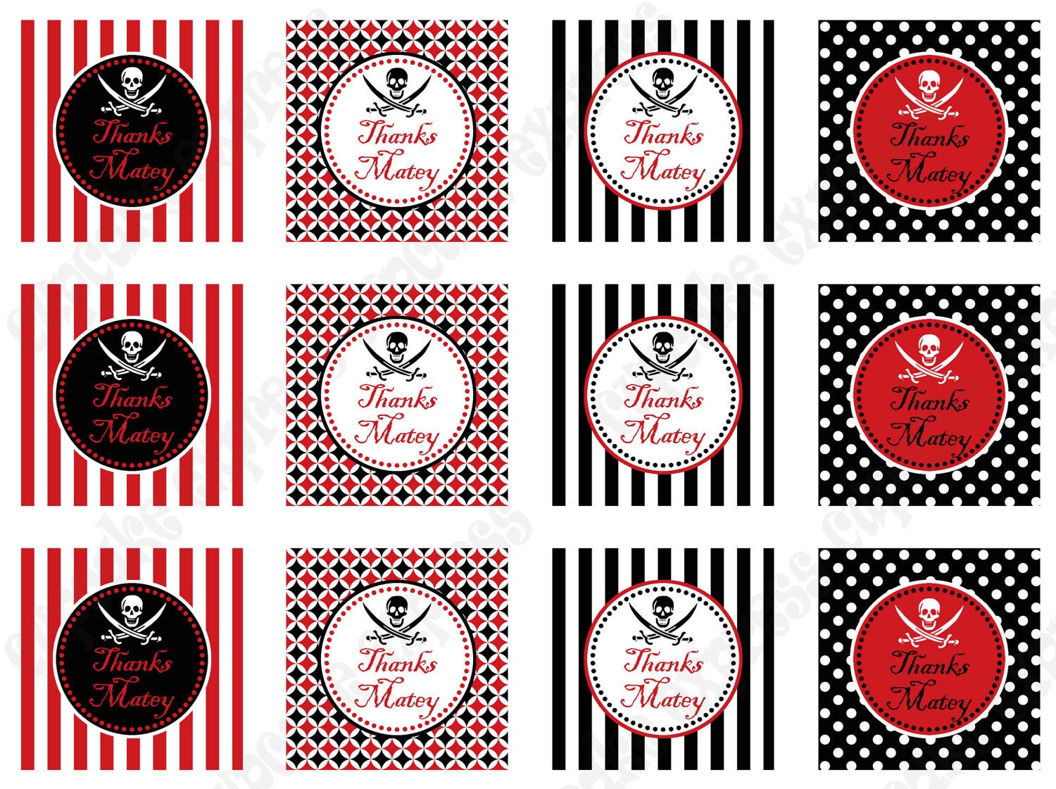 DIY PIRATE Birthday Party PRINTABLE Thank You Tags red black favor bag Il_570xn