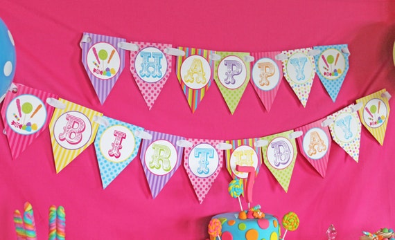 INSTANT DOWNLOAD diy CANDY Shoppe Birthday Party Printable pendant Banner purple lime green hot pink blue yellow Il_570xn