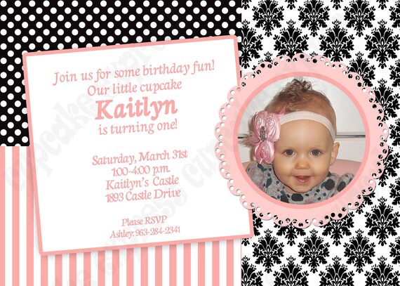 DIY Paris Birthday PRINTABLE Party Invitation 5x7 pink black Photo Il_570xn