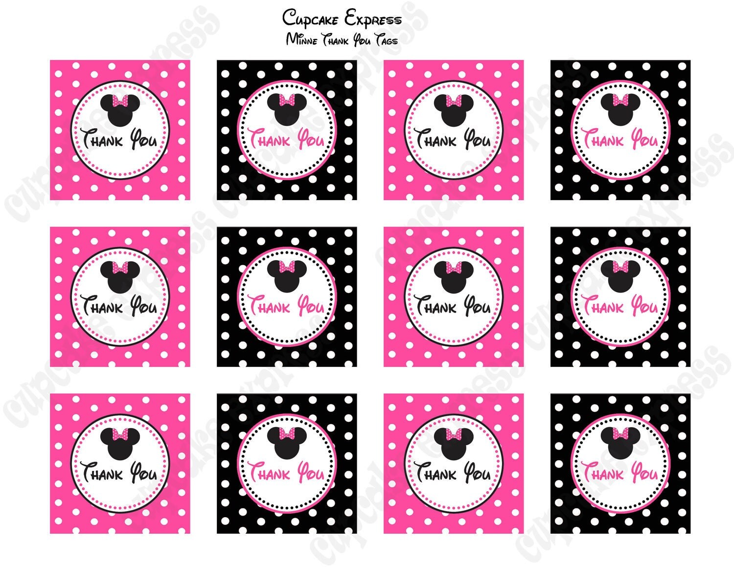 DIY Minnie Mouse Birthday Party PRINTABLE Thank by CupcakeExpress
