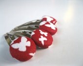 Snap Clips Hair Accessories -  Butterfly Hair Clips : Button Snap Barrettes - Red White Butterflies - Set of Four