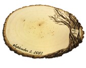 Script Date Design: Wood slice rustic theme wedding guest books. Personalized