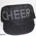 Black Cheer Hat -on Sale - Short Billed Military Style Womens Cap with Rhinestone Bling