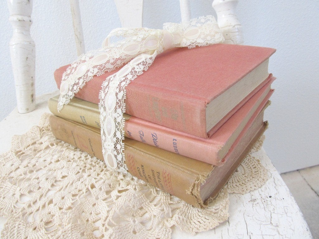 Three Vintage Books in Shades of Pink and Cream