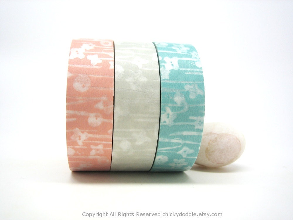 Pink, Linen, Aqua Garden Japanese Washi Tapes Set
