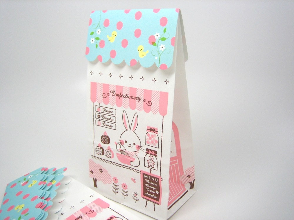 Kawaii Little Bunny Confectionery House Gift Bags or Favor Bags (Set of 5)