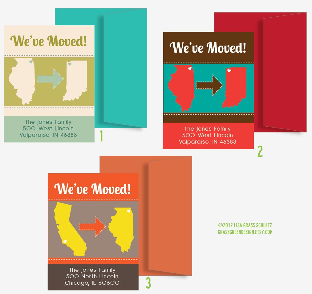 We've Moved With Heart Over City State - 25 Custom Moving Announcement Cards