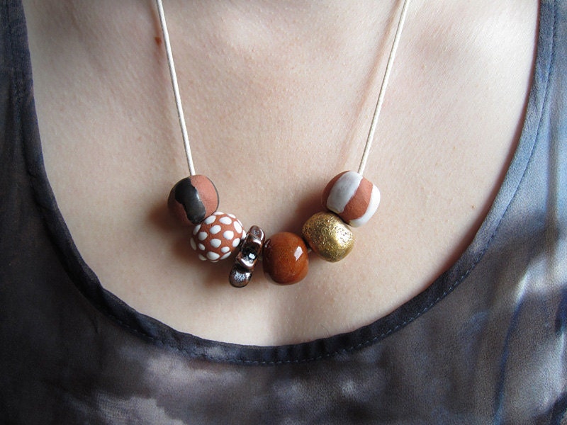 Earthen Gold: Ceramic Bead Necklace