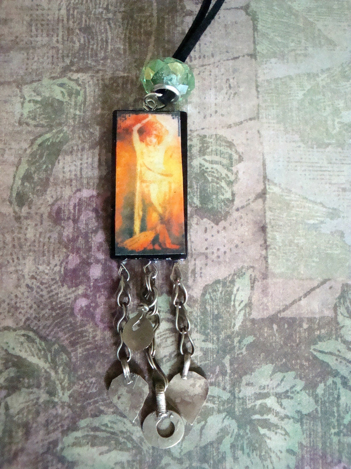 Domino Pendant with altered vintage image