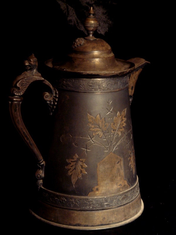 AMAZING WINGED GRIFFIN Handled Victorian Water Pitcher Eastlake Designs