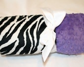 Monogrammed Minky Baby Blanket - Black and White Zebra, Purple - Personalized