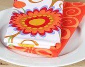 Cloth Napkins - LAST 2 SETS - Floral with Orange Squiggle - Set of 4 Reversible Cloth - Free US Shipping