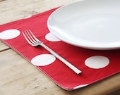 Cloth Placemats - Red with White Polka Dots - Set of 4 - toocutecustomcrafts