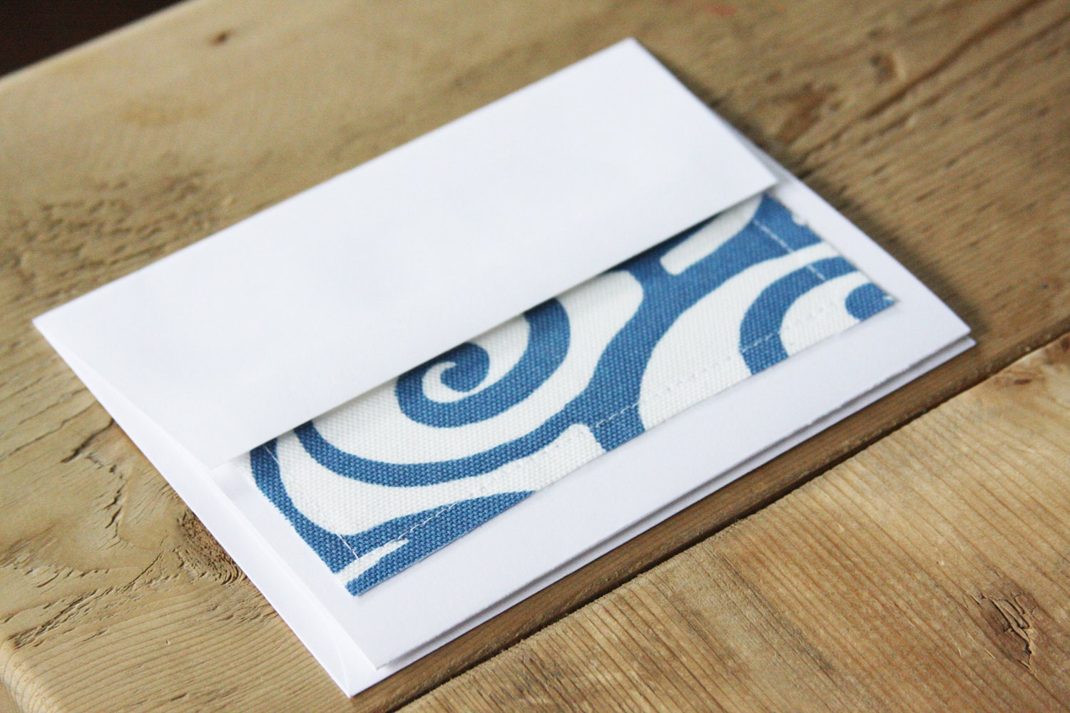 Blue Note Cards - Blue Squiggles Fabric - Set of 4 (Blank) - FREE US SHIPPING