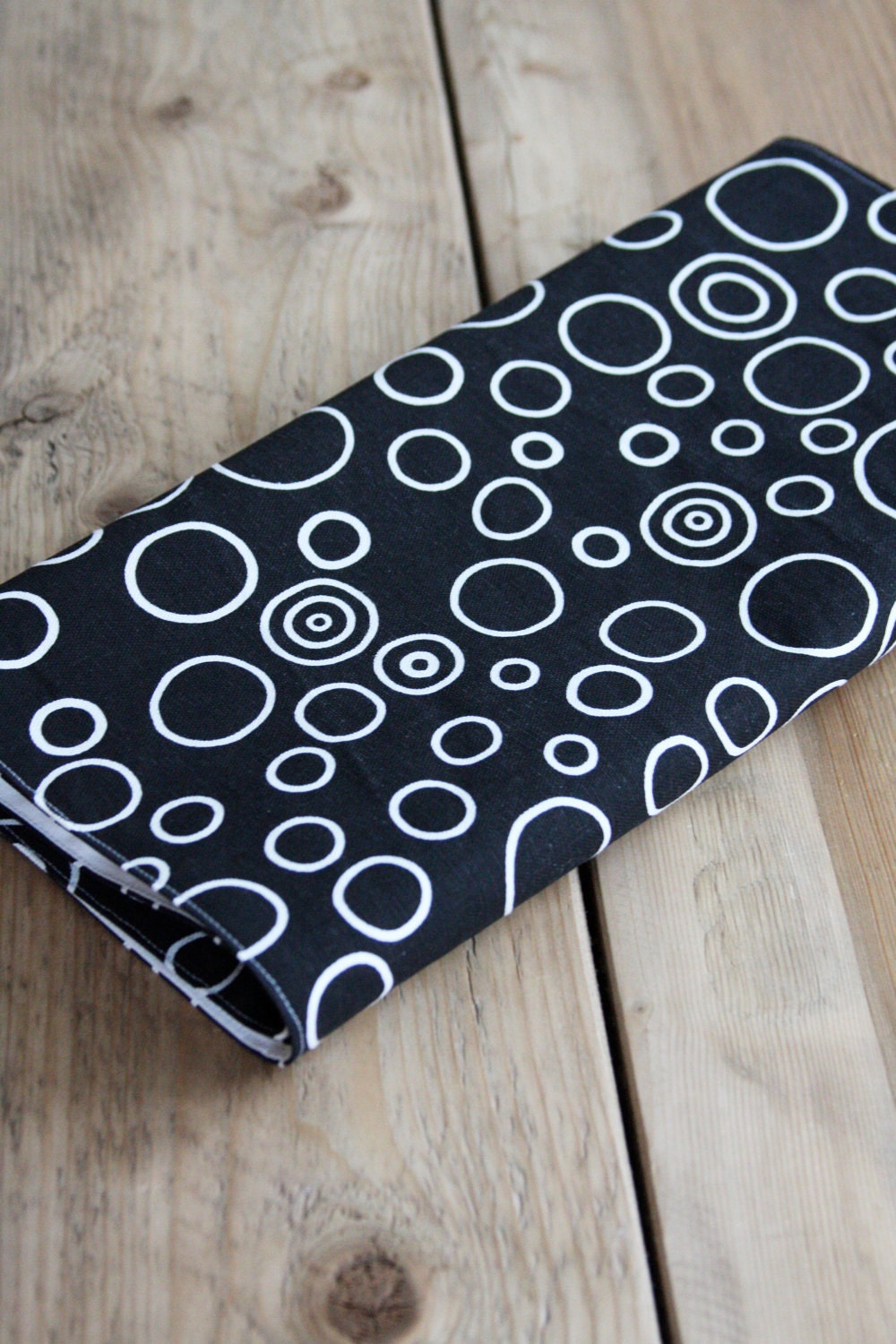Fabric Table Runner - Black with White Circles - FREE US SHIPPING