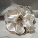 Beautiful burlap flower satin hair accessory in a soft and lovely crepe back satin fabric