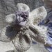 Burlap flower in cream with lavender center for wedding centerpiece, bouquet, hair, or sash