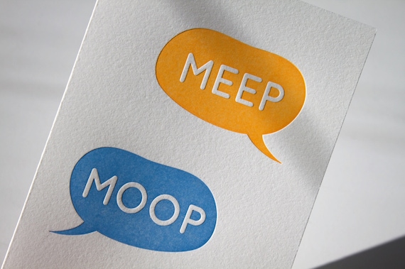 25% OFF SALE - Letterpress Card - Meep Moop