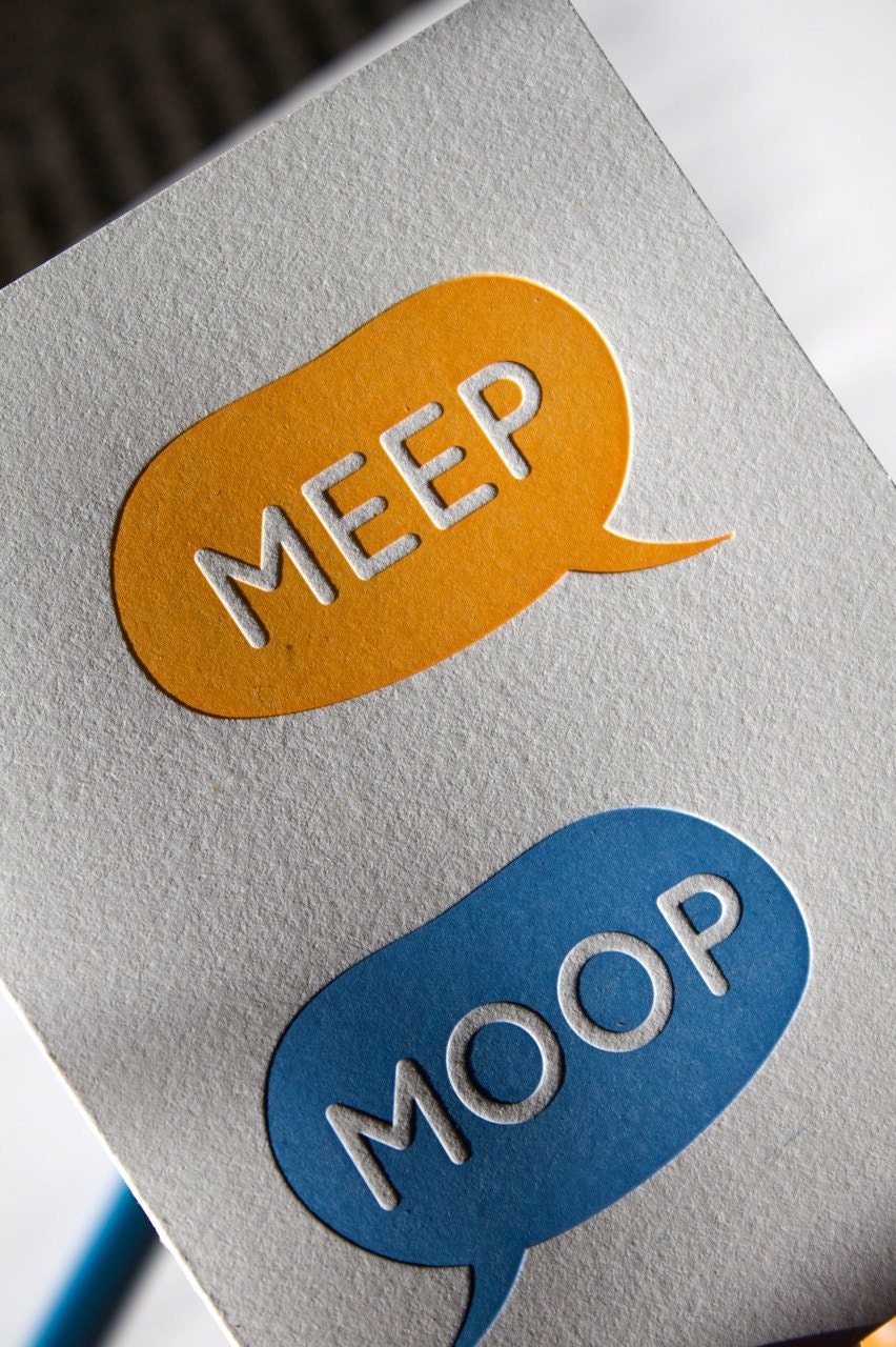 25% OFF SALE - Letterpress Card - Meep Moop