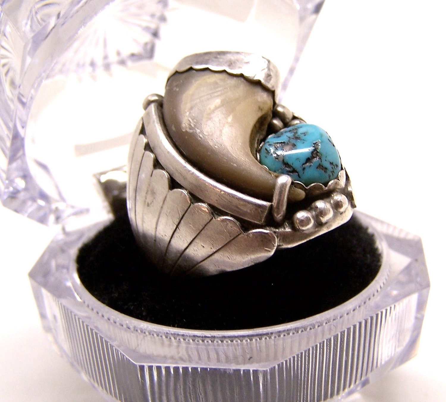 SALE-TAKE 20% OFF- Sterling Bear Claw Turquoise Ring- Free Shipping
