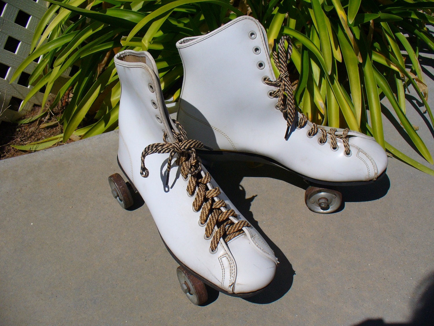 Vintage 60s Sidewalk Roller Skates White Boot by vintageriches