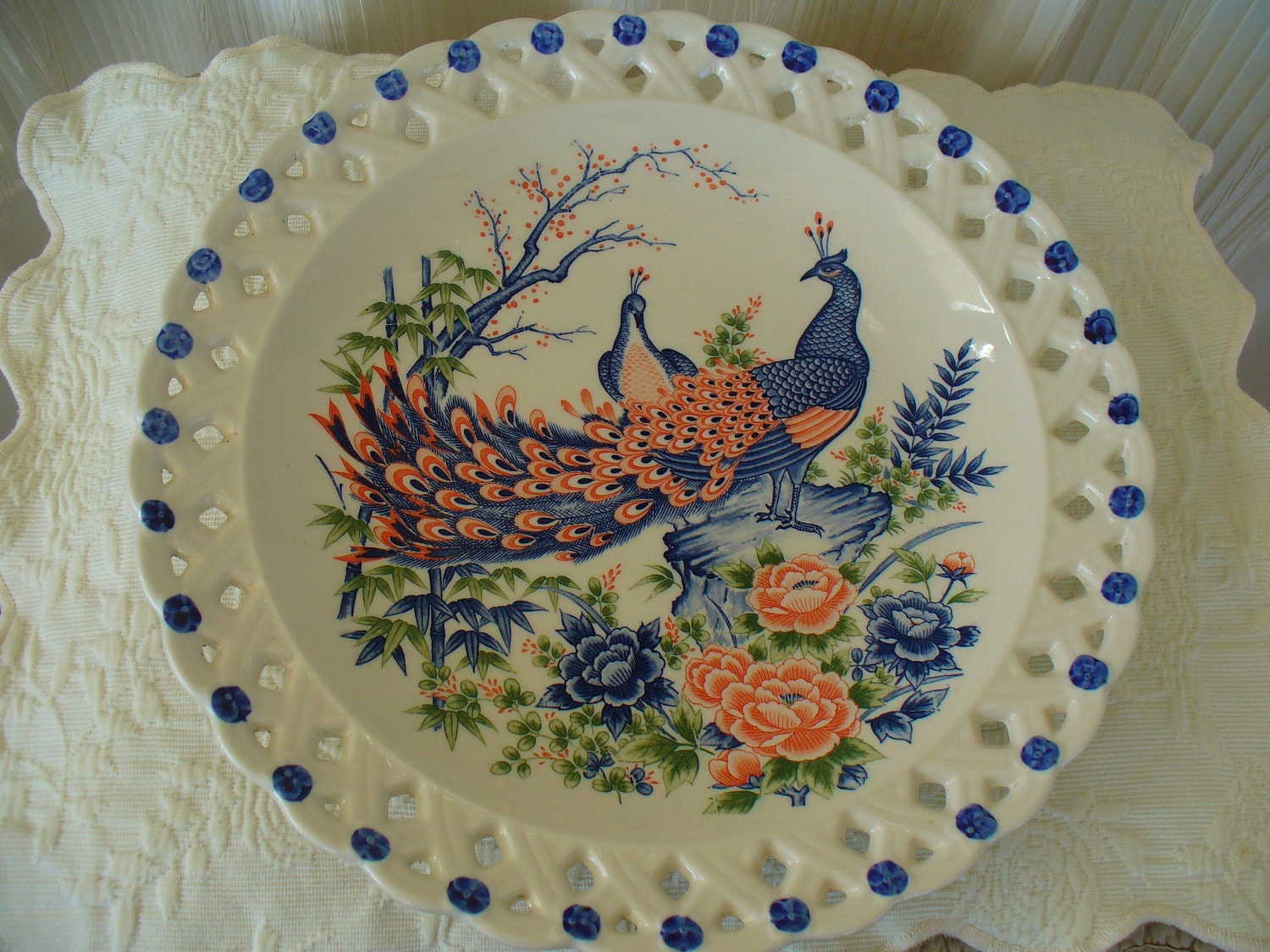 Items Similar To Vintage Japanese Peacock Platter On Etsy 2701