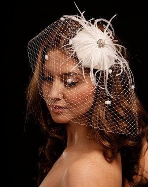 Lola bridal  headpiece  hair feather flower  hand made flower,birdcage veilling rhinestone flower center