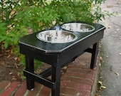Elevated Dog Bowl Feeder  - Distressed Black, Brown Highlights Sleek and Modern For Large Dogs Made to Order