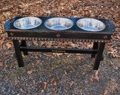 READY TO SHIP - Elevated Dog Bowl Feeder, Black Shabby Chic, Three bowls for the Large Dog