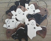 Halloween Party Favors Cats Bats & Ghosts Set of 12 Salt Dough Ornaments