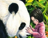 Illustration Art Print of Giant Panda and Girl13x19